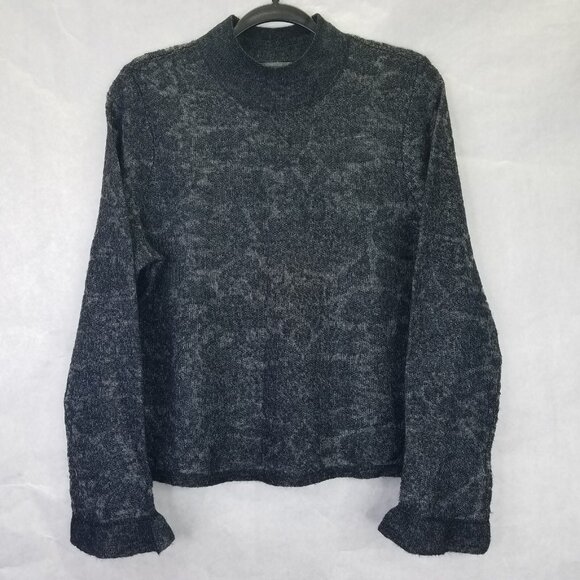 Anthropologie Sweater Lrg Hanna Lace Merino Wool Mock Neck Charcoal Ruffle Sheer - Picture 5 of 15